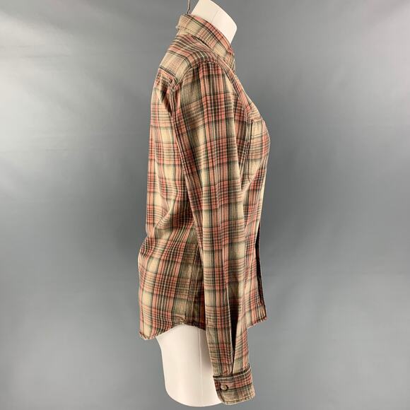 RRL by RALPH LAUREN Size S Pink Beige Cotton Plaid Blouse - Picture 2 of 5